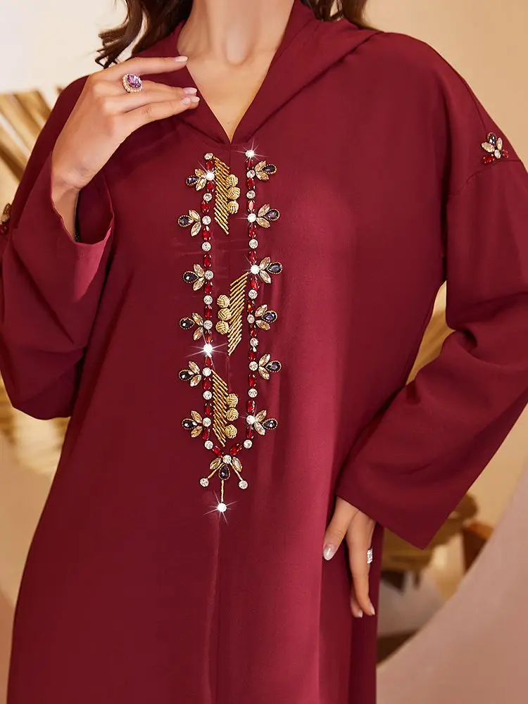 Muslim Dress Ramadan Party Eid Mubarak Red Dubai Abaya Turkey Islam Arabic Long Evening Kaftans Women Prayer Longue Musulmane