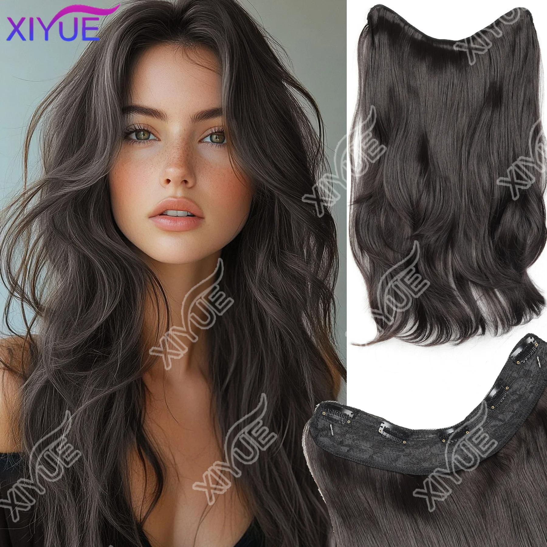 

Synthetic Long Straight Clip In One Piece Hair Extension 5 Clips False Blonde Hair Brown Black Heat Resistant Fake Hair
