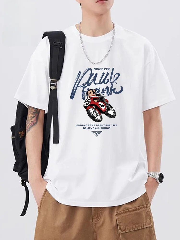 

Large-Mouth Monkey White ort-Sve Men's T-irt Summer New American Trend Brand Loose Fit Pure Cotton Breathable