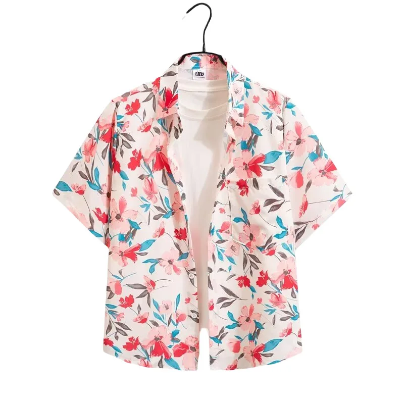 Summer Men's Beach Vacation Retro Hawaiian Seaside Short Sleeve Floral Shirt Loose Casual Handsome Half Sleeve Flower Shirt