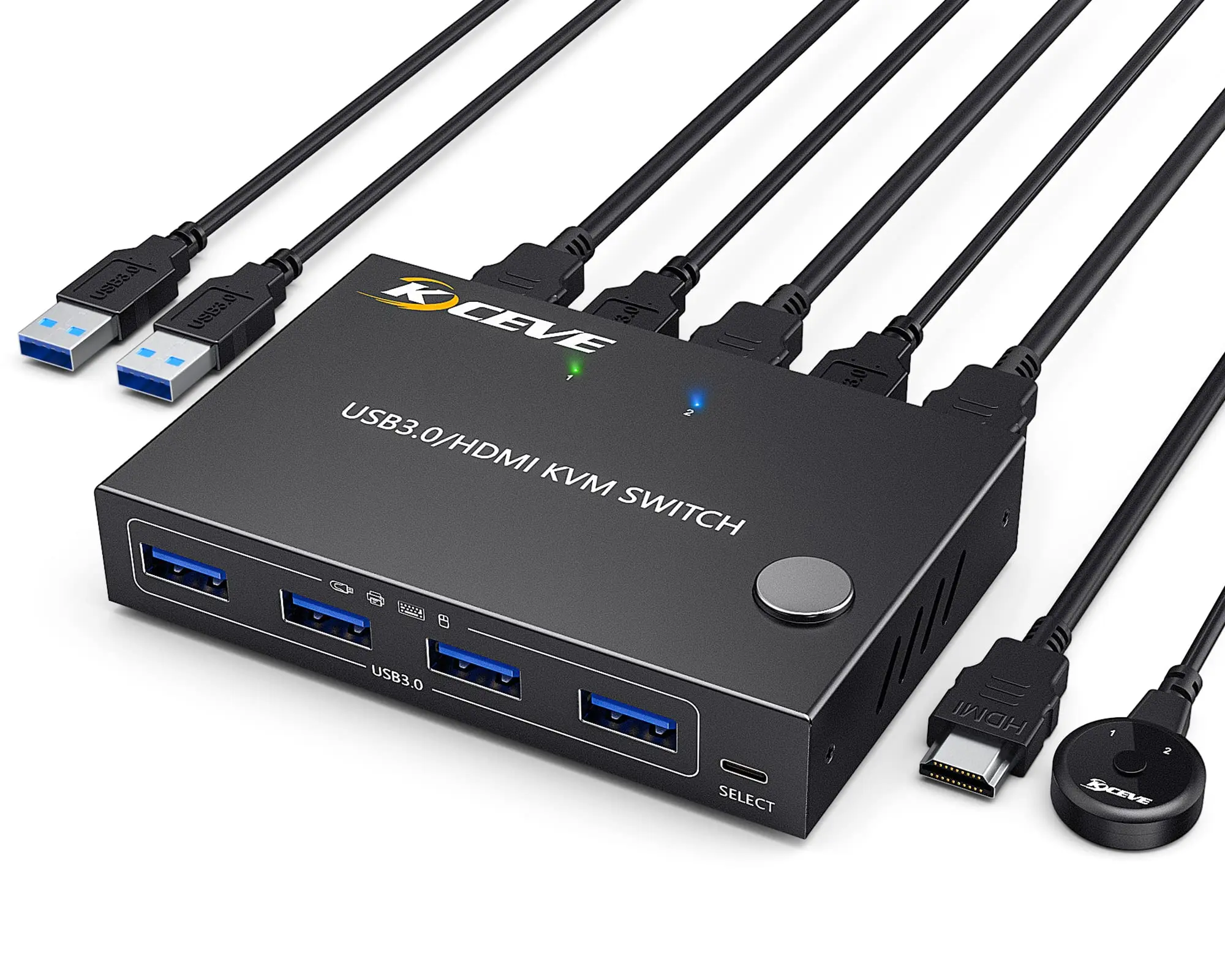 

KCEVE USB 3.0 KVM Switch HDMI 2 Port Support 4K@60HZ Simulation EDID,HDMI USB Switch for 2 Computers Share 1 Monitor and 4 USB