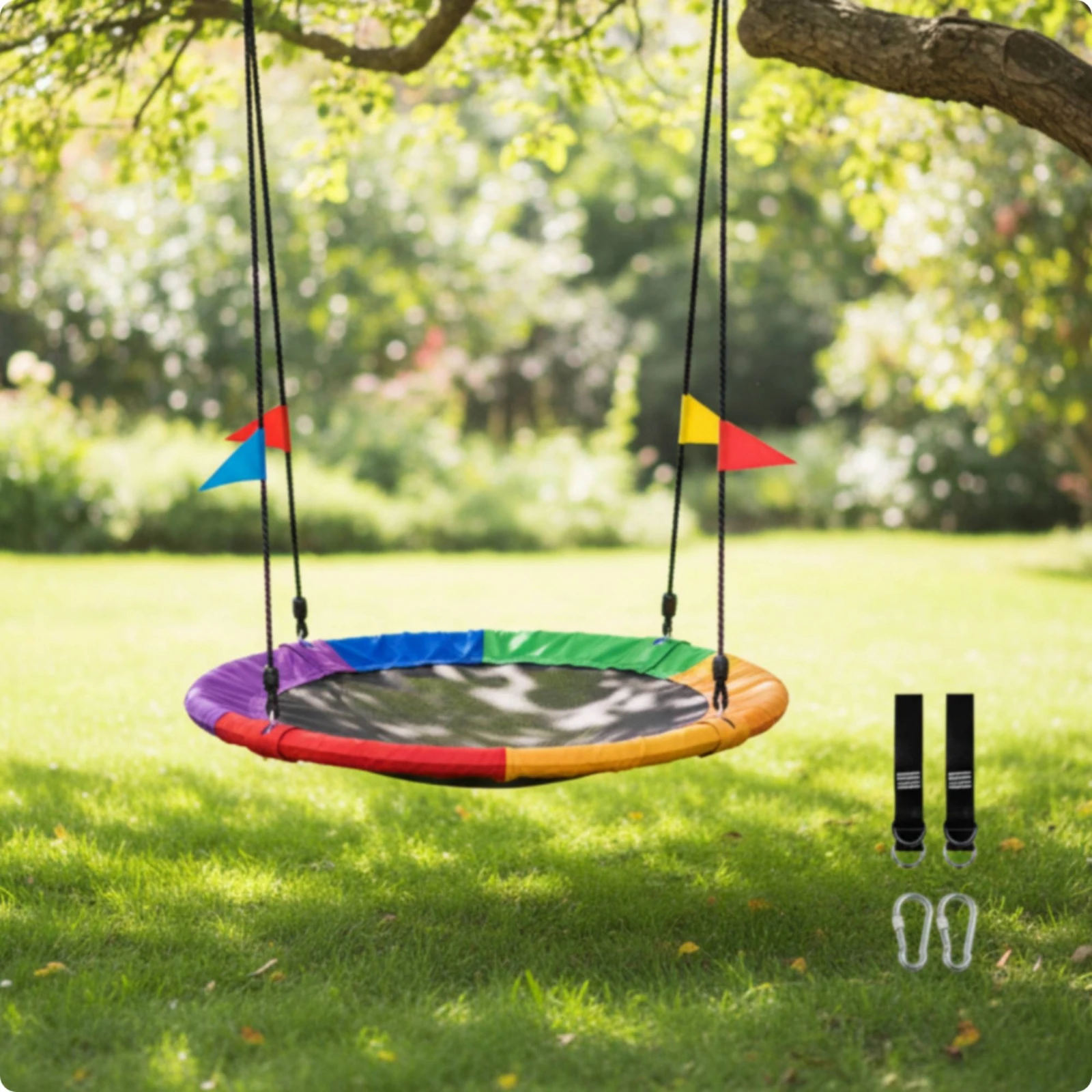 Tree Swing with Straps Adjustable Platform Swing with Ropes Padded Long-Lasting for Children, Backyard, Garden