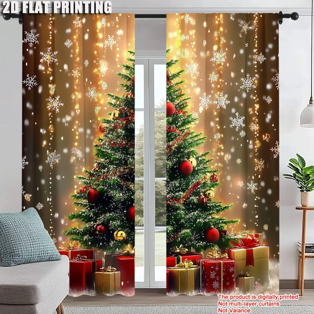 

2Pcs Christmas Tree Pattern Curtains Rod Pocket Design For Bedroom Living Room Office Decor Machine Washable Polyester Christmas