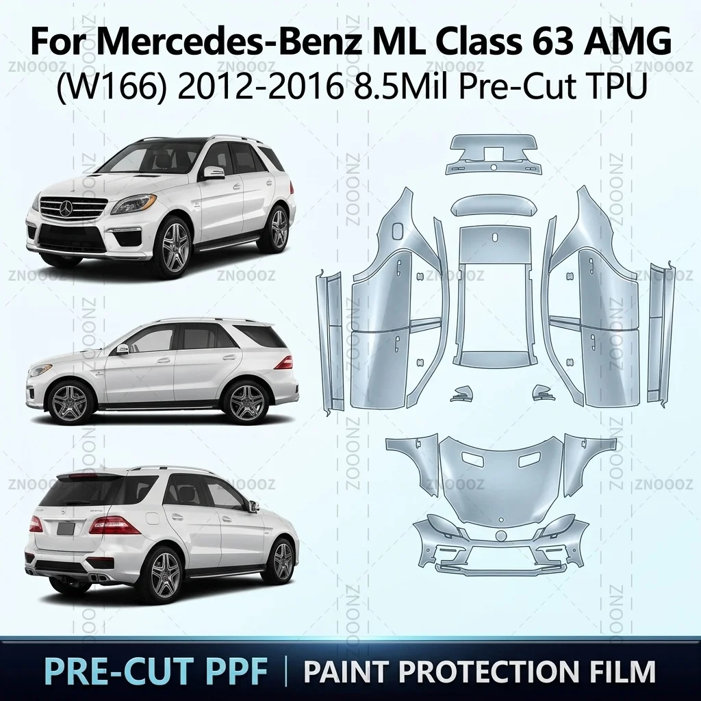 For Mercedes-Benz ML Class 63 AMG (W166) 2012-2016 8.5Mil Pre-Cut TPU PPF Kit Self Full Vehicle Glossy Clear Matte Black