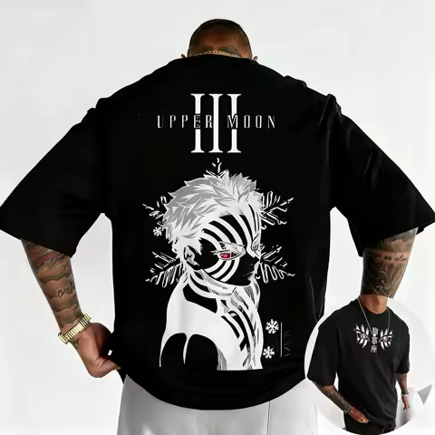 Summer Men T-shirt Demon Slayer Akaza Anime Print Pattern Plus Size Parent-child Top Versatile Fashion Street Wear Y2K Harajuku