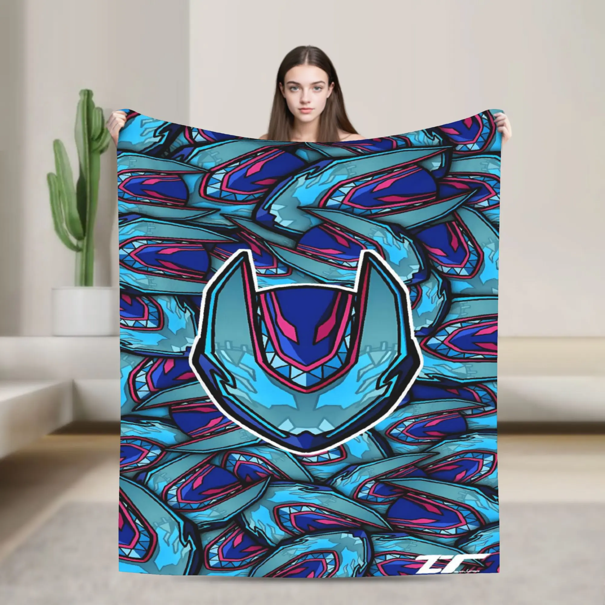 Cyan Swirl Helmet Kamen Rider Flannel Blanket  Warm Throw Blanket for Home Decor Travel Office Fluffy Bedspread Sofa Bed Cover