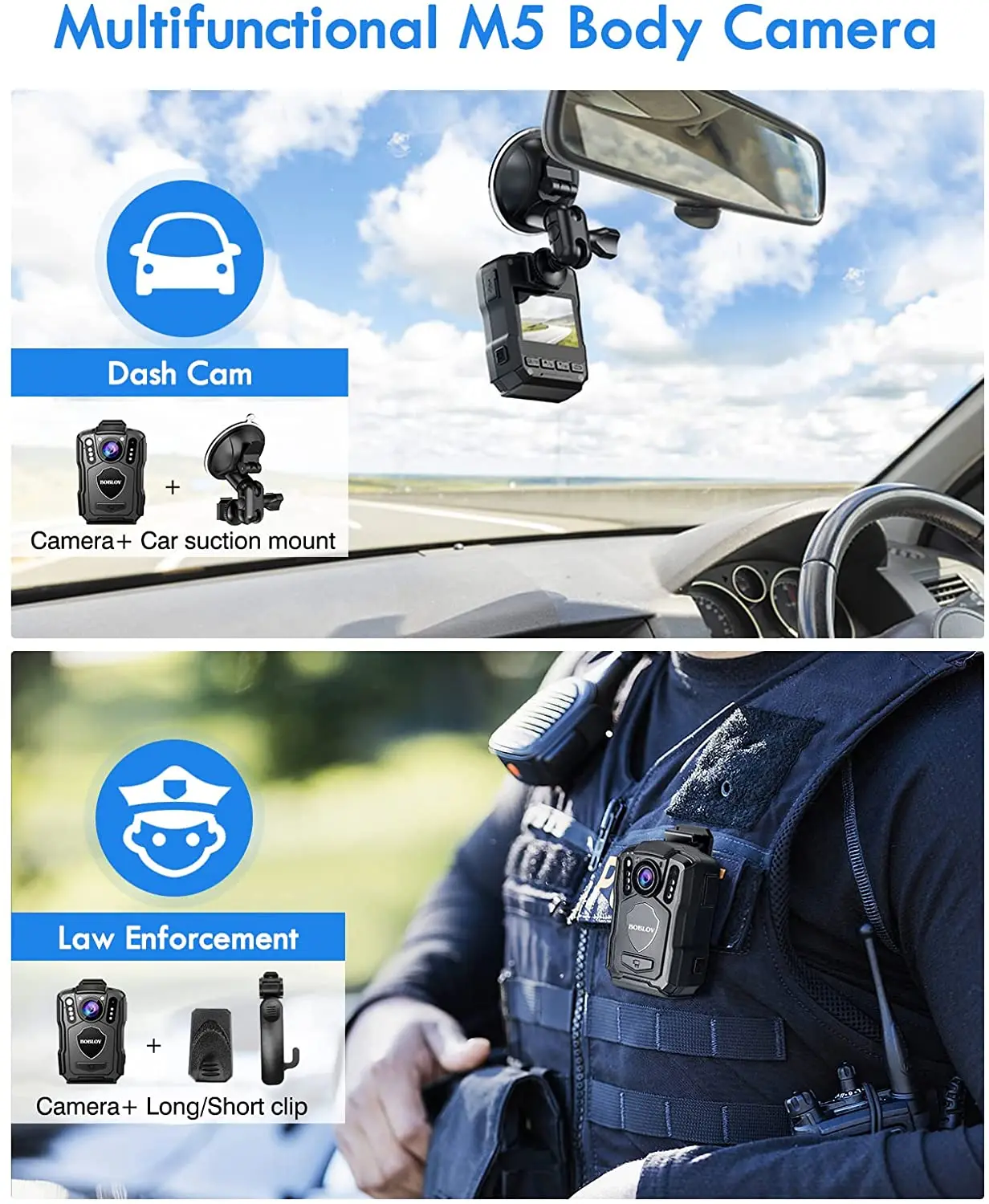 BOBLOV M5 Polizei Körper Kamera GPS Recorder 1440P Körper Montiert Cam 128GB Körper Kamera Nachtsicht IR IP67 dashcam Auto Saug Cam