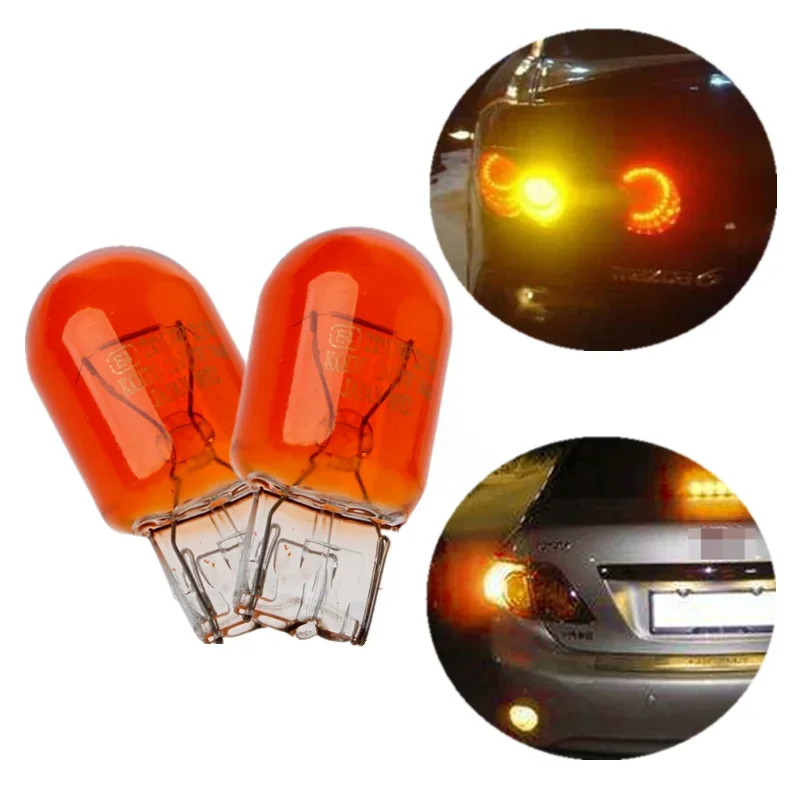 2X T20 7443 7440 Signal Light W21/5W 3800K Amber Halogen Bulb Daytime Running Lights Turn Stop Brake Tail Bulb DRL Bulbs