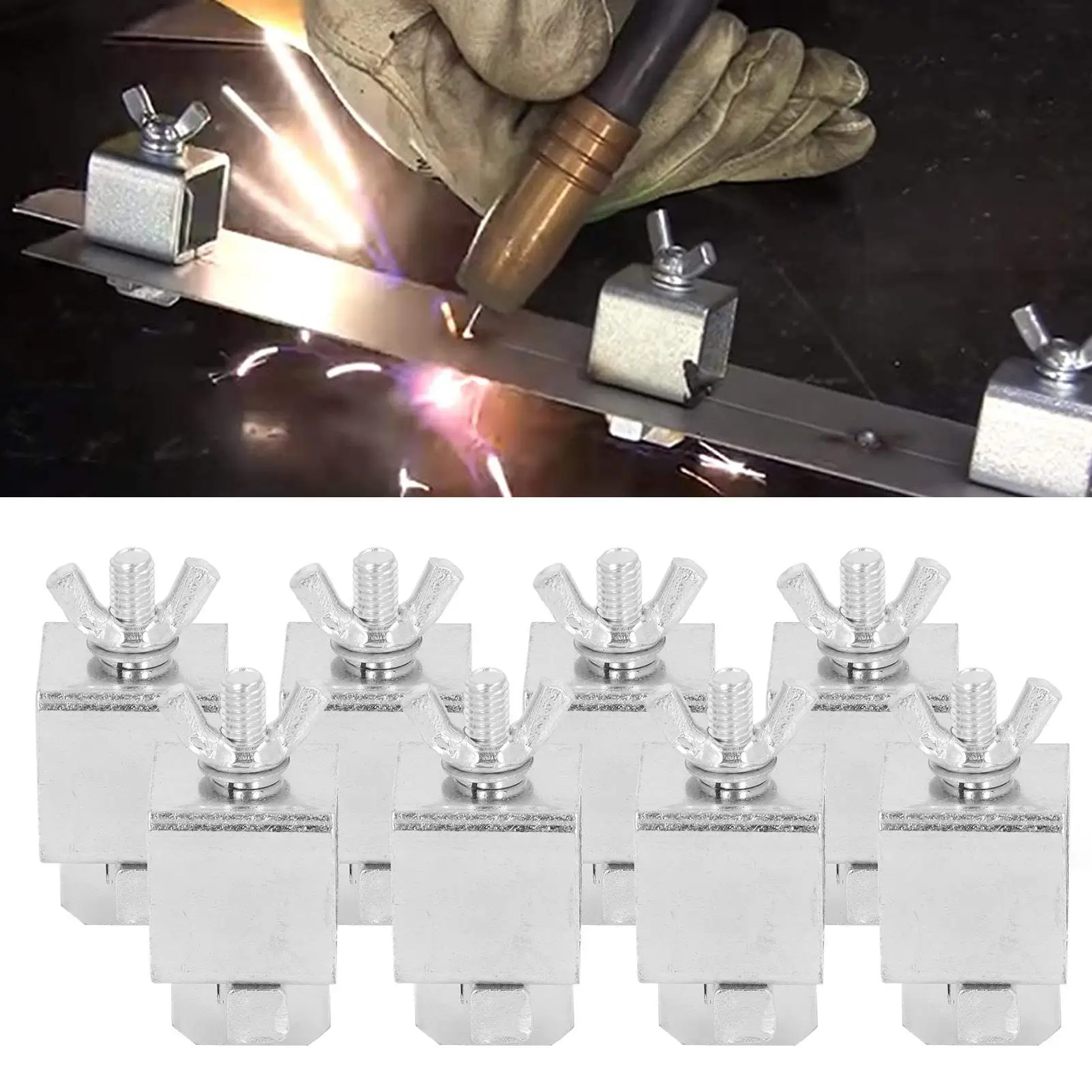8Pcs Silver Aluminum Alloy Butt Welding Clamp Set for Auto Body Panel Repair Welding Tools