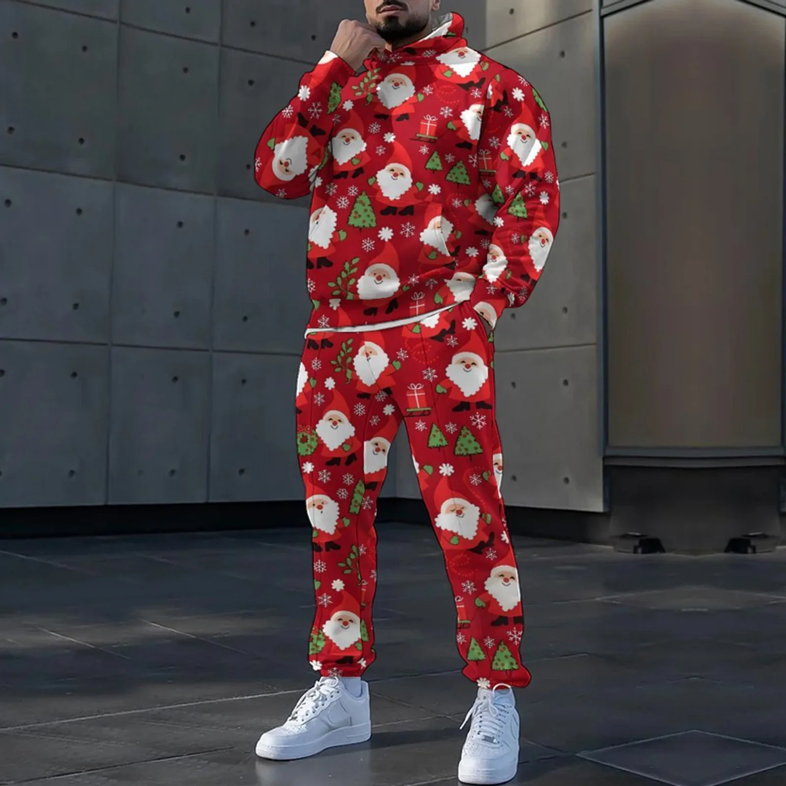 3D Christmas Men\'s Tracksuit 2 Piece Set Casual Snowflake Reindeer Print Hoodies And Sweatpants Set Jogging Pant Xmas Gift Men