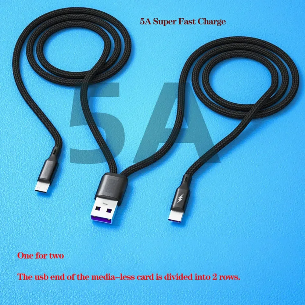 USB to USB C Data Cable Type C Fast Charging Cable Y Splitter 5A Fast Charging Cord for Samsung Huawei Xiaomi Redmi Wire Cords