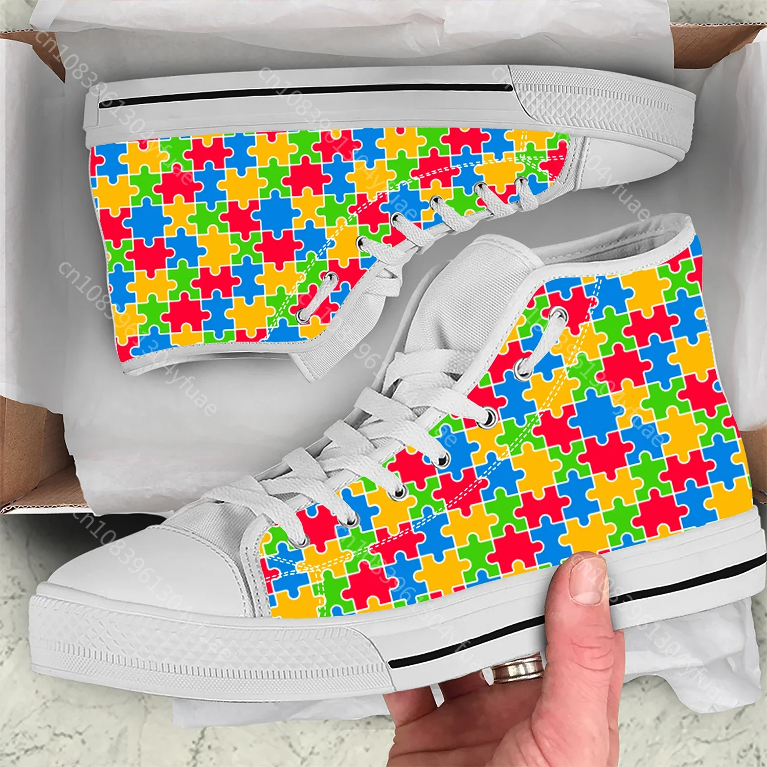 Heiße Autismus Bewusstsein Puzzle Männer Frauen Mode leichte High-Top-Leinwand Schuhe 3D-Druck lässig atmungsaktive Leinwand Schuhe