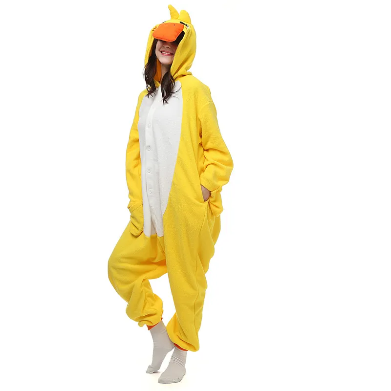 

Adult Yellow Duck Kigurumi Onesies Women Costume Men Animal Winter Pajamas Cartoon Anime Halloween Carnival Party Jumpsuit