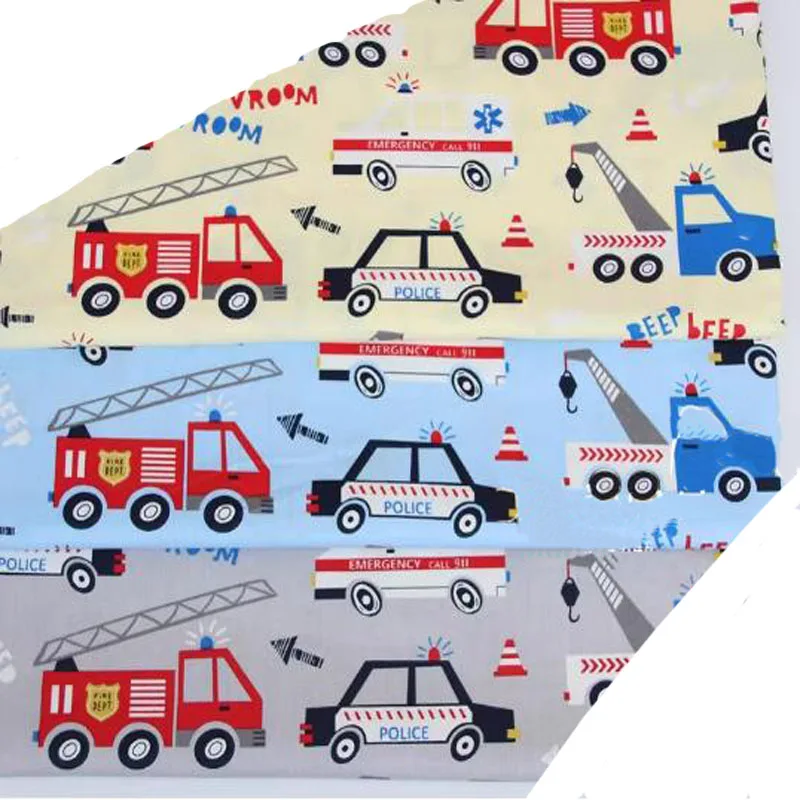 100% Cotton viaPhil Cartoon Vehicle Bus Fire Truck Car Series Printed Fabric Patchwork Cloth Dress Home Decor