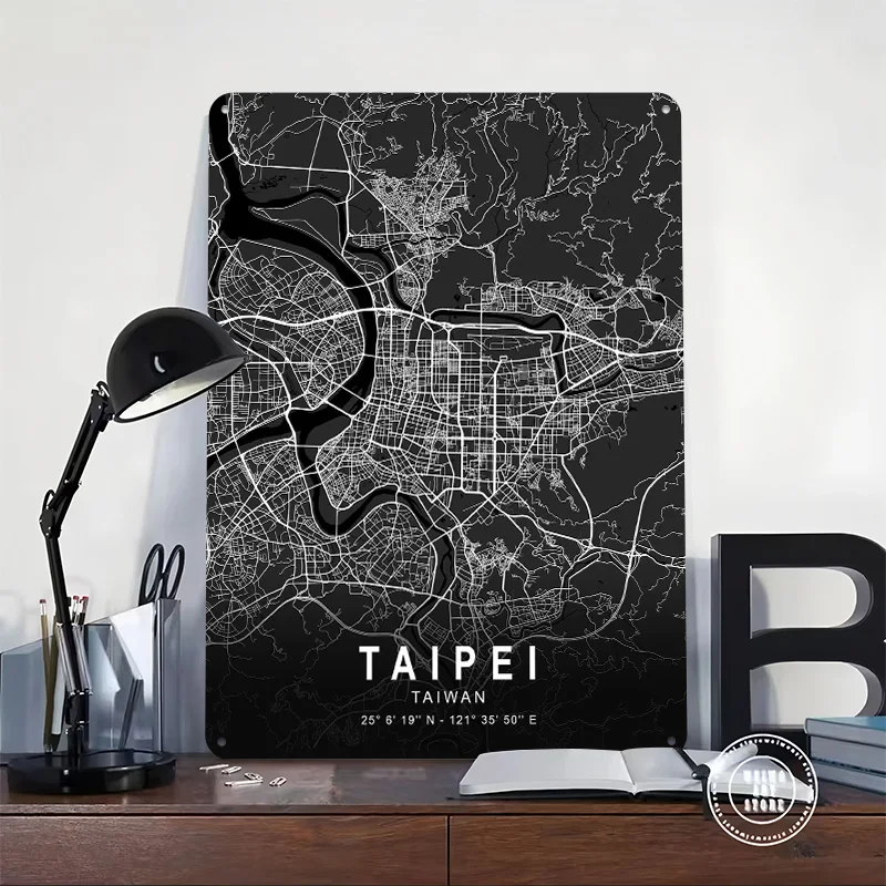 تايبي الظلام خريطة تين تسجيل الجدار ملصق فني ديكورات المرآب للمنزل خمر علامات معدنية الرجعية للديكور المنزل مقهى بار