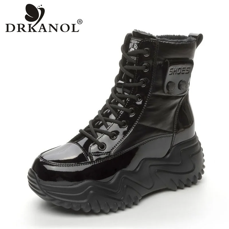 DRKANOL Fashion Women Snow Boots Autumn Winter Warm Shoes Wedges Heel Platform Height Increasing Waterproof Down Ankle Boots