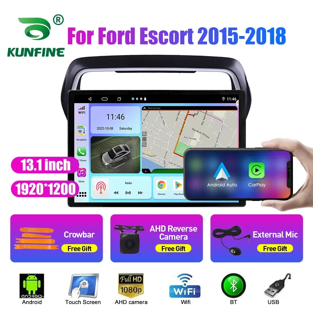 

13,1-дюймовый автомобильный радиоприемник для Ford Escort 2015 2016-2018 Автомобильный DVD GPS-навигатор Стерео Carplay 2 Din Центральный мультимедийный Android Auto