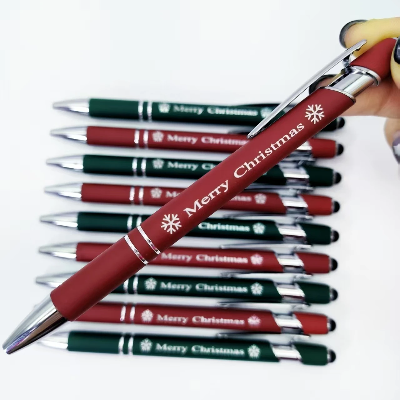 

12/18pcs Christmas red green series metal ballpoint pens with snowflake patterns, holiday gift ballpoint pens
