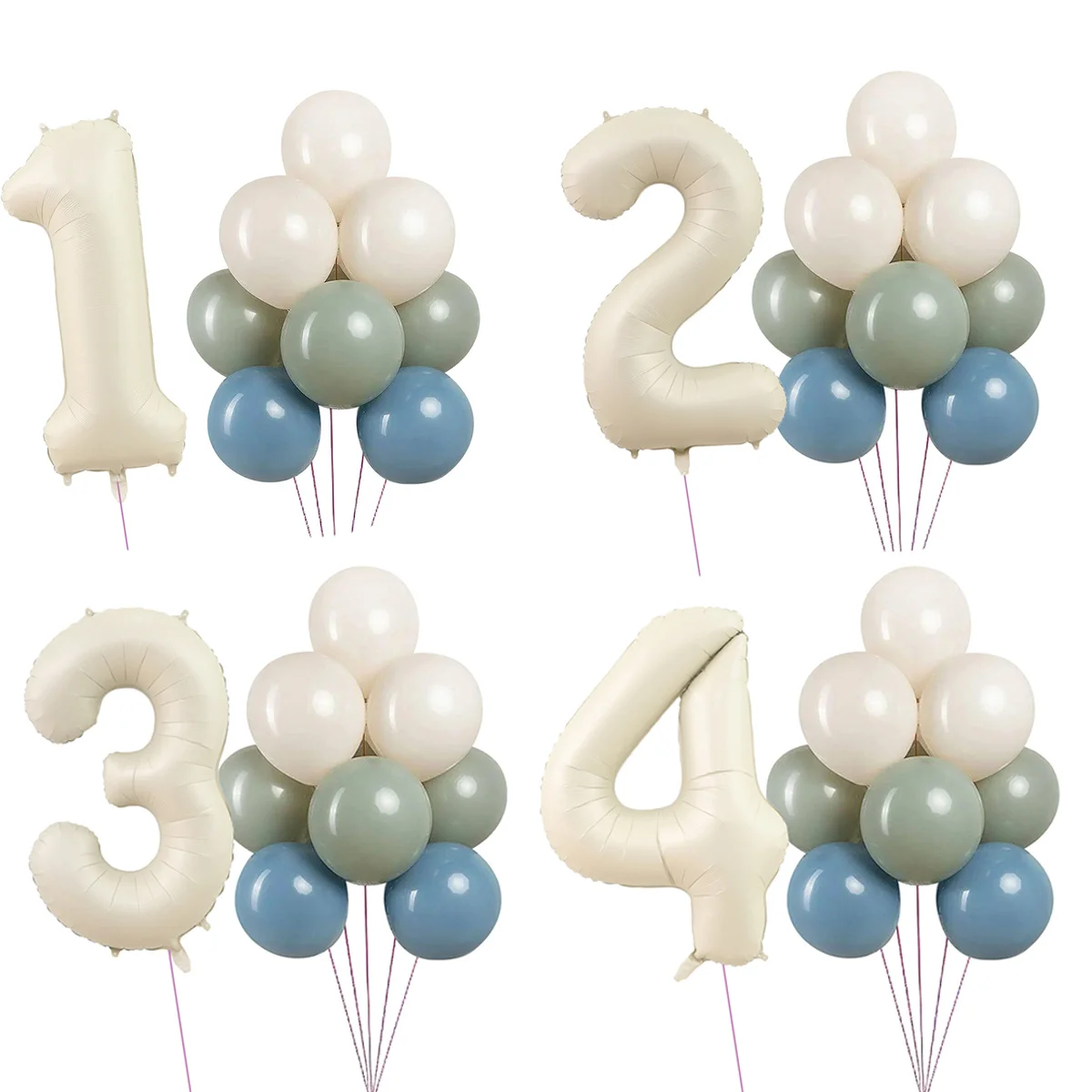 Vintage Blue Green Latex Balloon Set 32inch Foil Number Balloon For Kids Adults Happy Birthday Anniversary Party Decorations