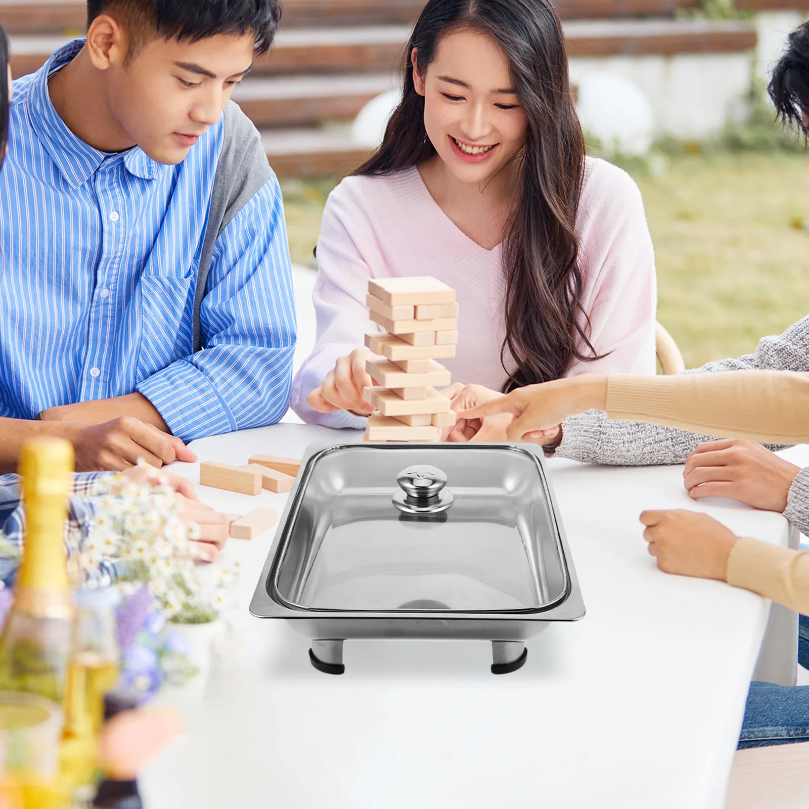 Stainless Steel Buffet Stove Detachable Leg Stand Four-Leg Design Insulated Self-Service Catering Pan Large Capacity Outdoor Bbq