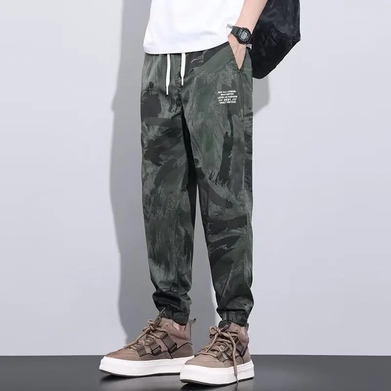 Ice Silk Quick Dry Men's Summer Ultra-Thin Camouflage Sports Casual Pants Low Waist Trousers Fashionable All-Match Nine-Point...