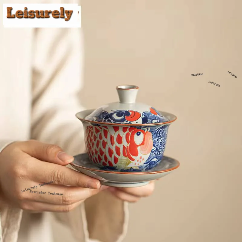 

150ml Jingdezhen Blue And White Cover Bowl Creative Auspicious Dragon Gaiwan Creative Tea Tureen Tea Maker Teaware Ornaments