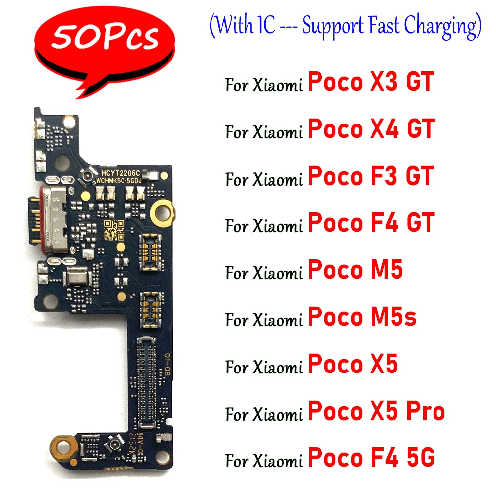 

50Pcs，USB Charger Charging Port Microphone Dock Connector Board Flex For Xiaomi Poco C61 F4 5G F3 GT X5 F5 Pro M5 M5S X3 X4 GT