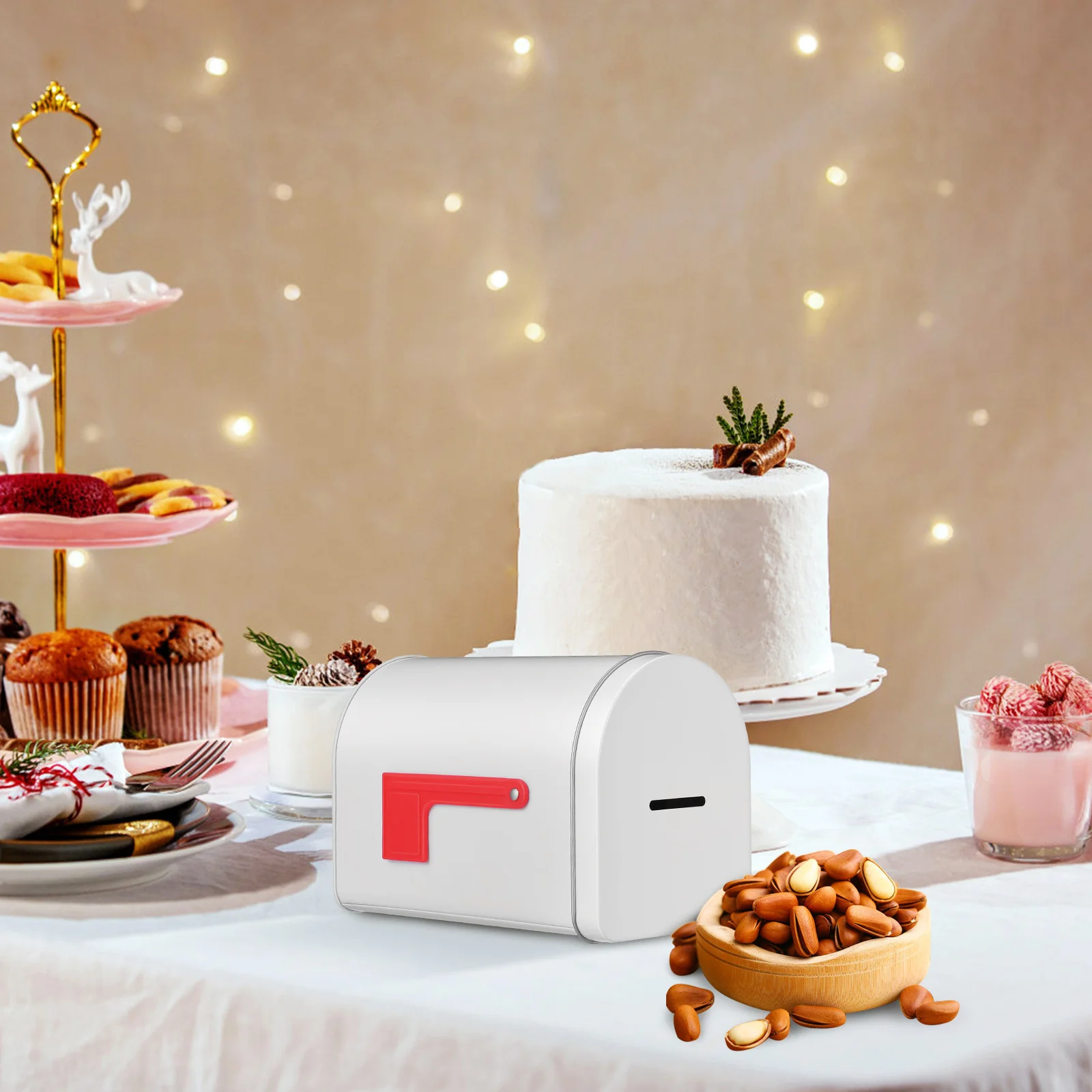 

2pcs Christmas Tinplate Piggy Bank Metal Money Box For Kids Coin Storage Candy Jar Small Treats Container White