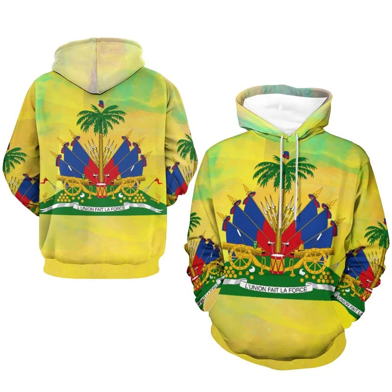 

Autumu New 3D Printing Tie-dye HAITI National Flag New In Hoodies & Sweatshirts Haiti Coat Of Arms Graphic Hooded Hoody Pullover