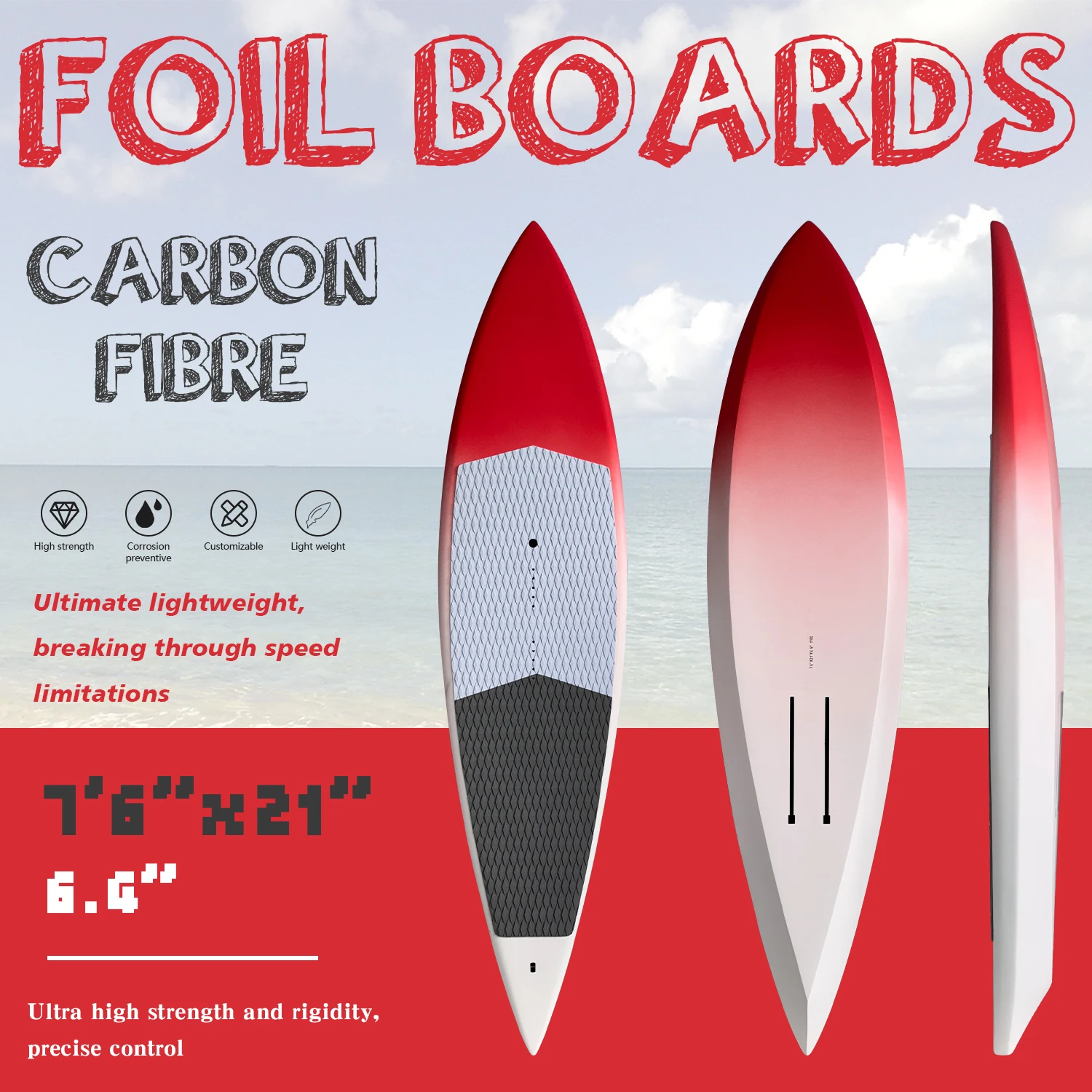 Full Carbon Fiber All-Around SUP Board-Lightweight & Durable for Wave Surfing Beginner-Friendly Foilboard