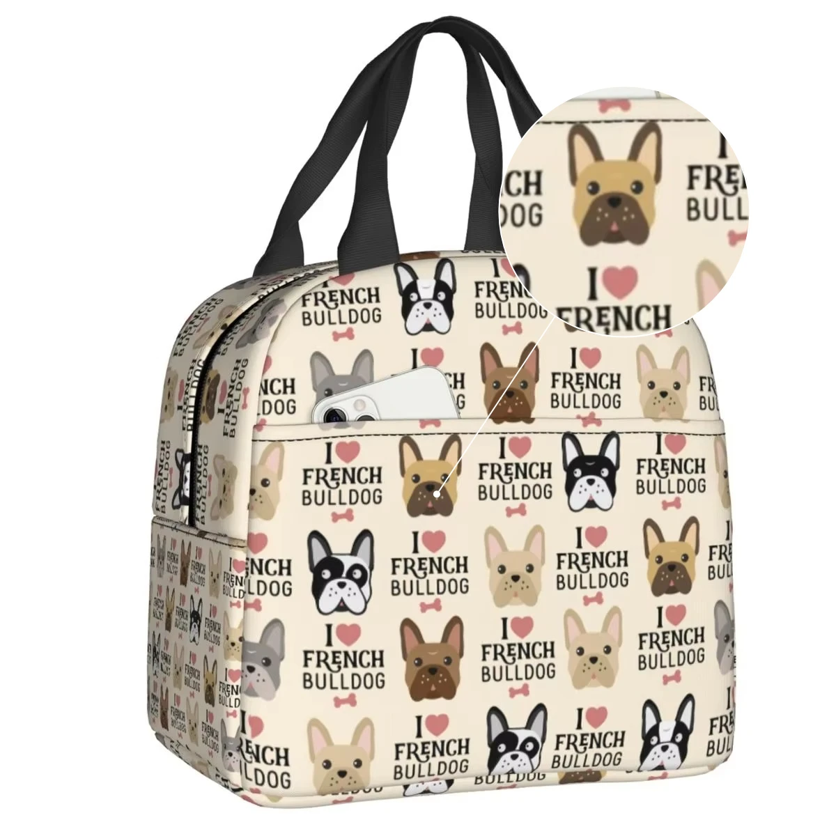Custom French Bulldog Pattern Insulated Lunch Bags for Women Resuable Cooler Thermal Food Lunch Box Kids School Children