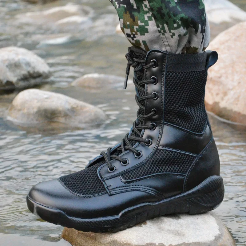 Summer Combat Boot Men Women Climbing Training Lightweight Waterproof Tactical Boots Outdoor Hiking Breathable Mesh Army Shoes