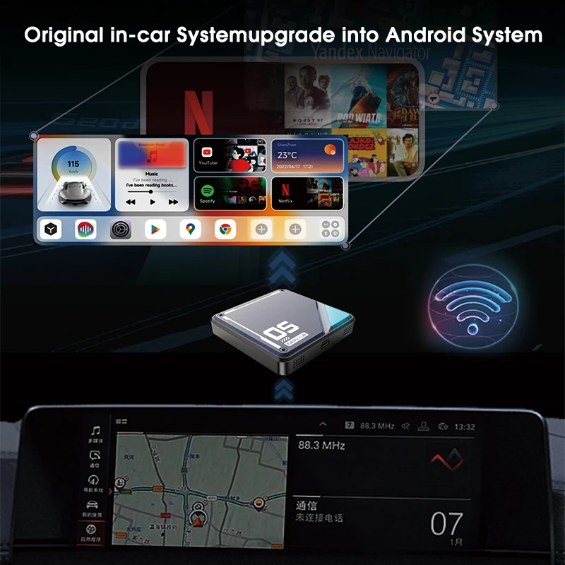 YolanAuto CarPlay Ai Box لسيارات BMW الوسائط المتعددة CarPlay Video Box 8 النوى يوتيوب وNetflix لسيارات BMW ID6 ID7 ID8 دعم واي فاي بطاقة SIM