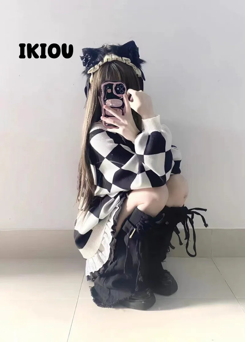 y2k Sweet cool girl Black star cowboy leg sets niche trend all match slim draw rope design horn socks