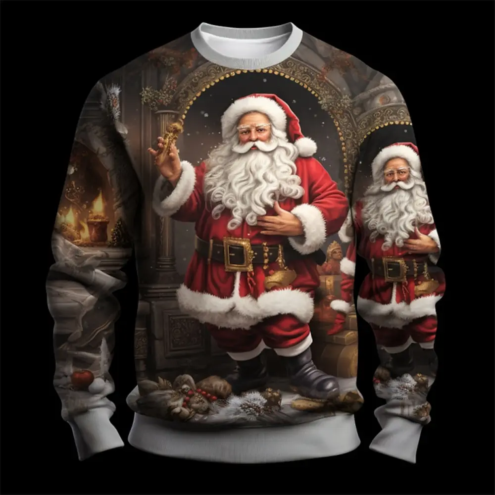 Winter Men's Pullover 3D Printed Santa Claus Pattern Outdoor Sports Warm Sweater Fashion Street Casual Men's Pullover