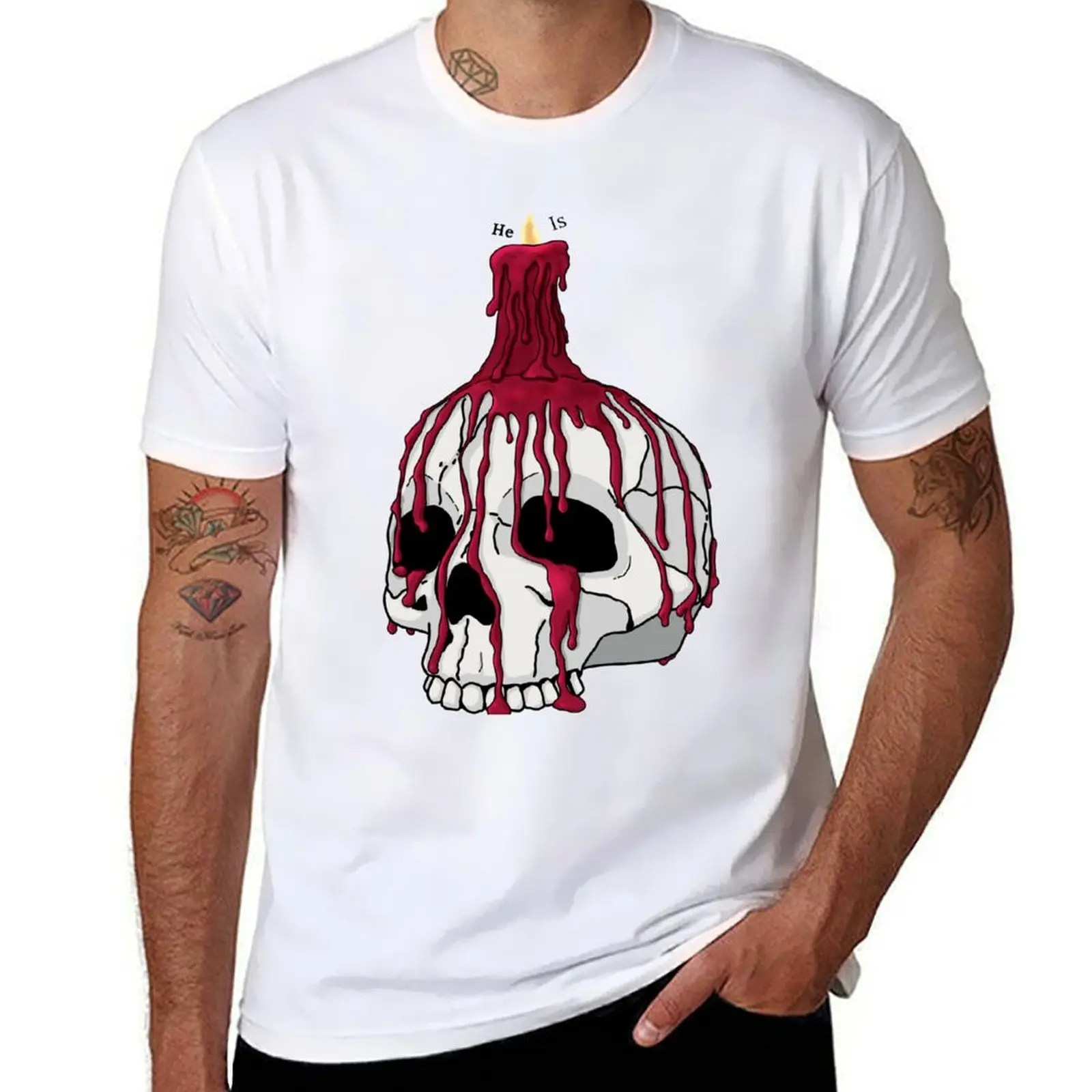 He Is - Skull Candle Design T-Shirt summer tops Short sleeve tee anime shirts men