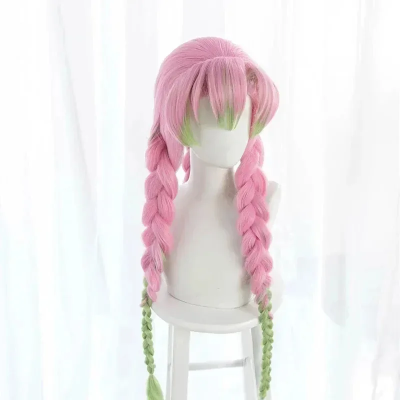 Peluca Kanroji Mitsuri Kimetsu No Yaiba, peluca de Cosplay, pelo sintético degradado rosa y verde