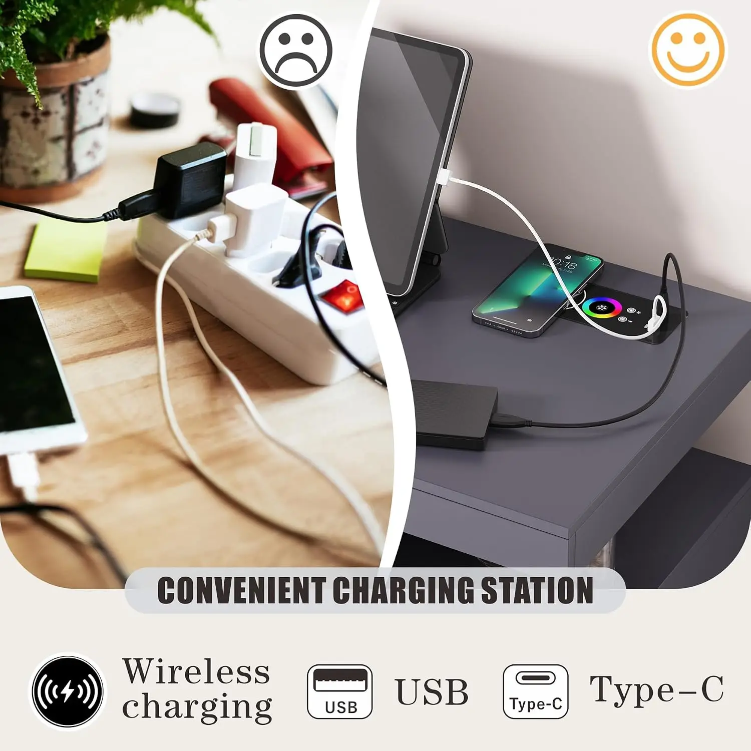 Coffee Bar Cabinet with Charging Station & RGB Lights, Home Kitchen Storage Organizer with Adjustable Shelves, Customized image 6