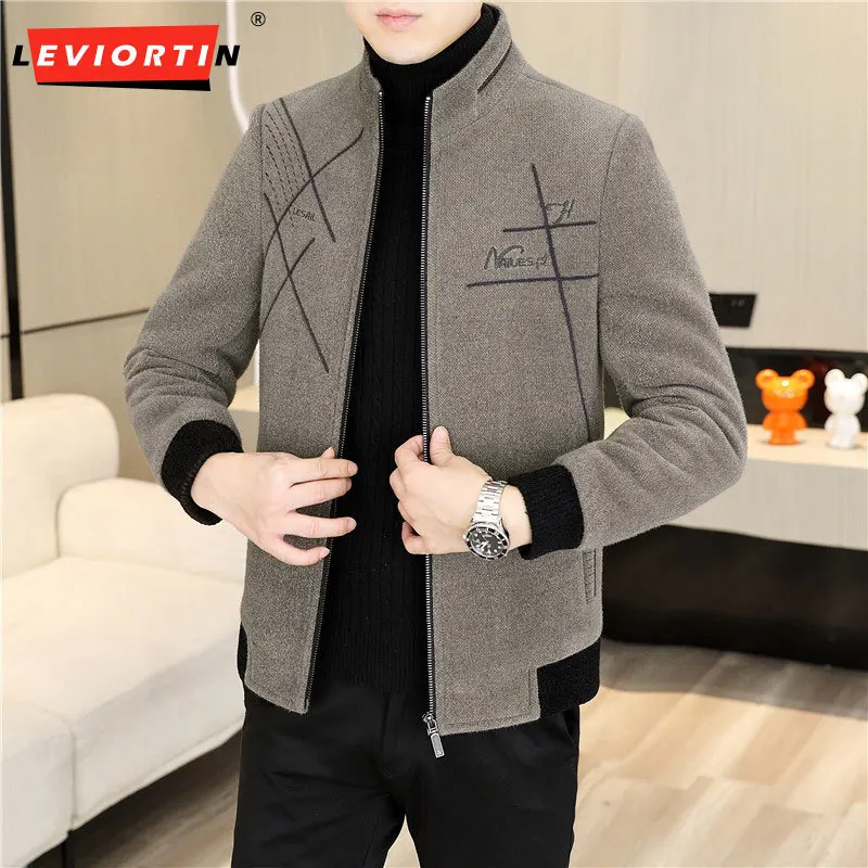 

2023 Autumn and Winter New Woolen Men's Standing Neck Zipper Jacket Thickened, Warm, Slim Fit Social Street Wear Coat M-4XL