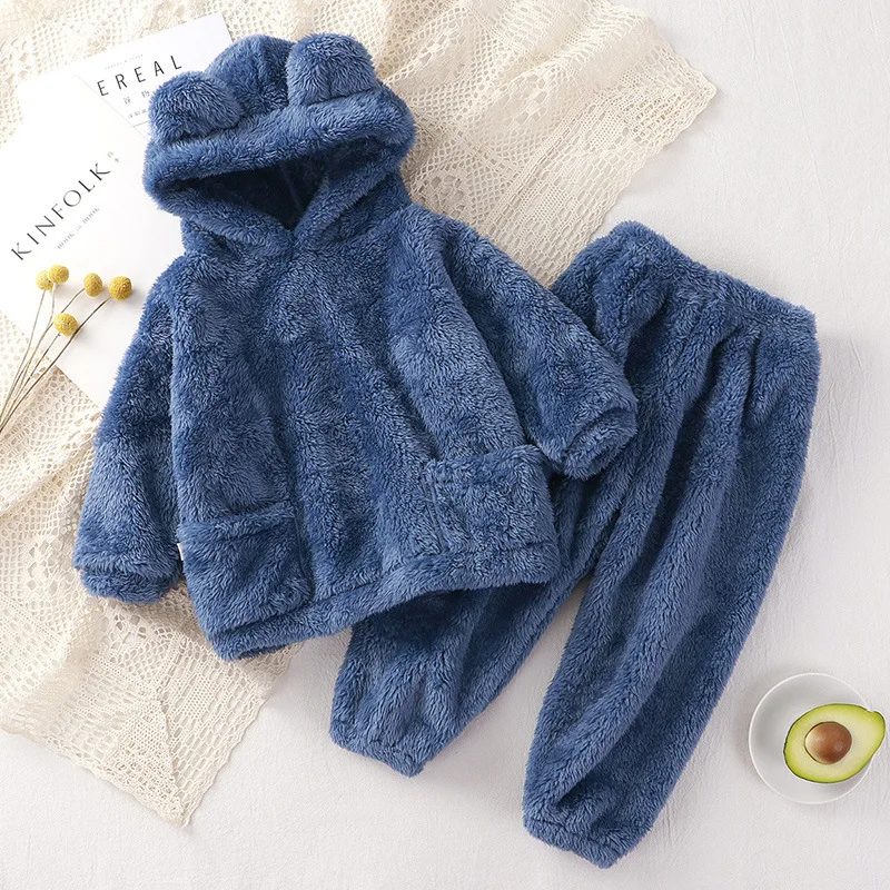 Winter Baby Boys Girls Clothing Sets Toddler Infant Double-sided Plush Coats And Pants 2Pcs Children Warm Costume Kids Pajamas