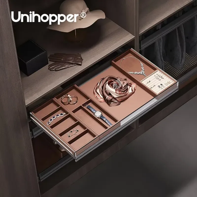 for UNIHOPPER VENKA Series Wardrobe Accessories Closet Organizer Pull Out Soft Closing Leather Jewellery Drawer Box