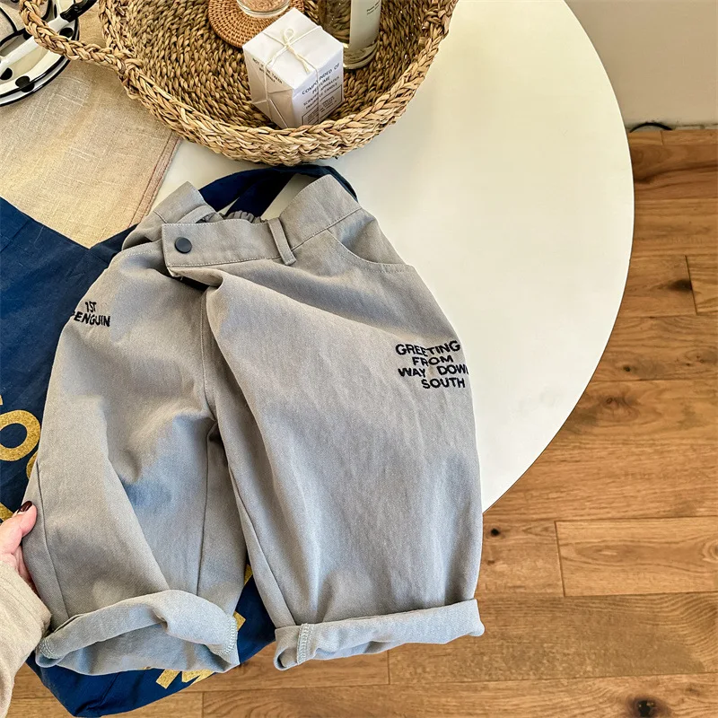 Spring New Children Loose Trousers Baby Girl Letter Embroidery Straight Leg Pants Toddler Boy Casual Pants Kids Harem Pants