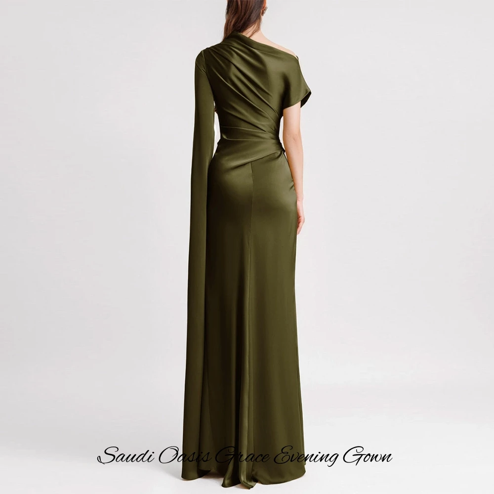 فستان سهرة من الساتان الأخضر الحديث مخصص بسيط برقبة دائرية وأكمام طويلة فستان حفلات عالي الجودة مستقيم للمشاهير