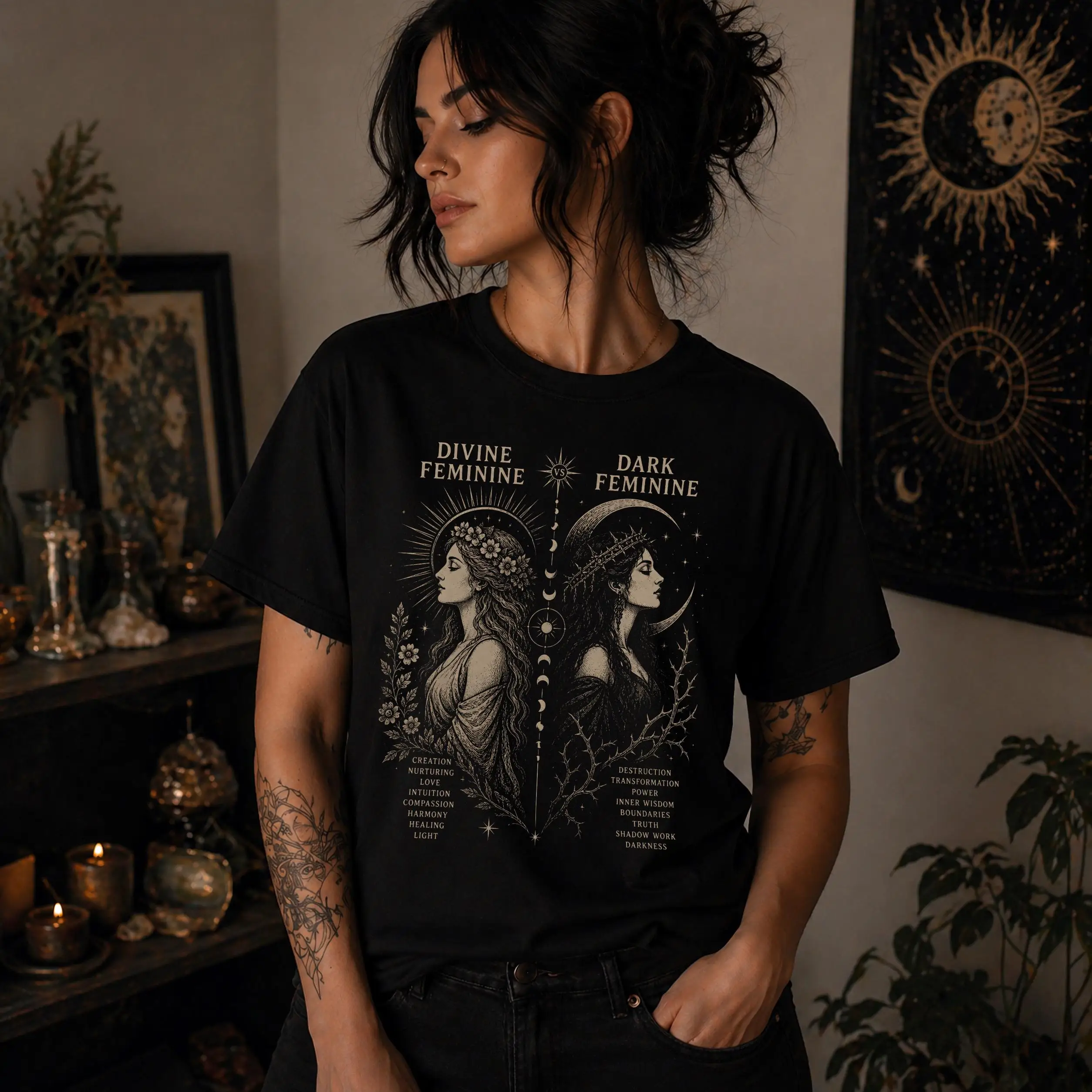 Divine Feminine Dark Feminine T-Shirt: Shadow Work Witchy Tee | Spiritual Awakening Unisex Shirt