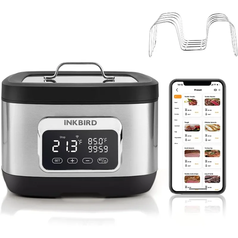 Inkbird Wifi Sous Vide Cooker,700W Sous Vide Machine,8 Quart Water Oven with Rack Divider and 14 Preset Recipes