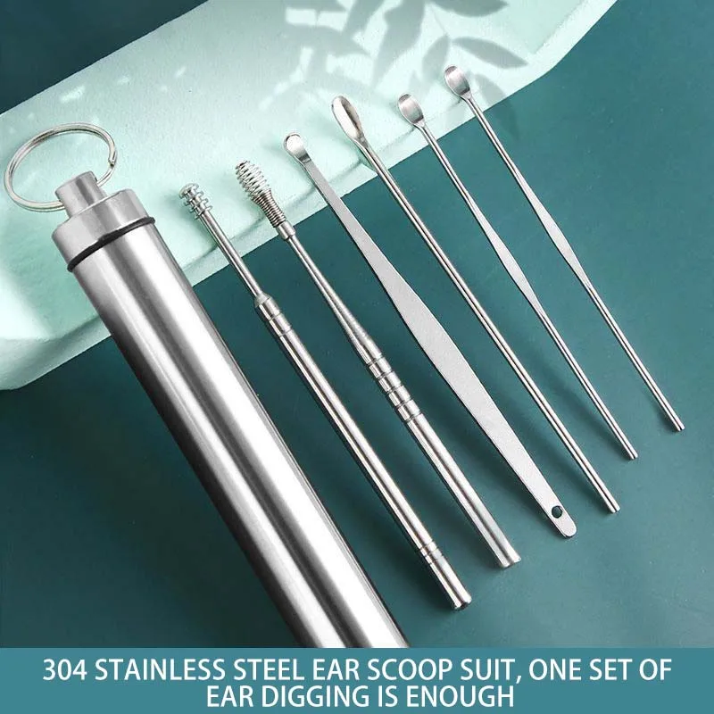 6Pcs/Set Ear Wax Pickers Stainless Steel Earpick Wax Remover Curette Ear Pick Cleaner Ear Cleaner Spoon Care Ear Clean Tool