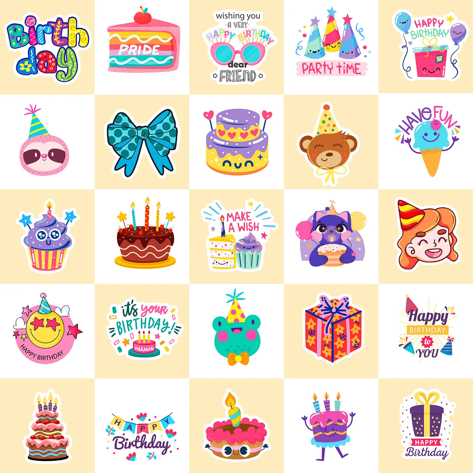 50Pcs Celebrating Birthday Party Series Stickers For Mobile Phone Shell Skateboard Decorative Stickers DIY Toy Sticker Pack