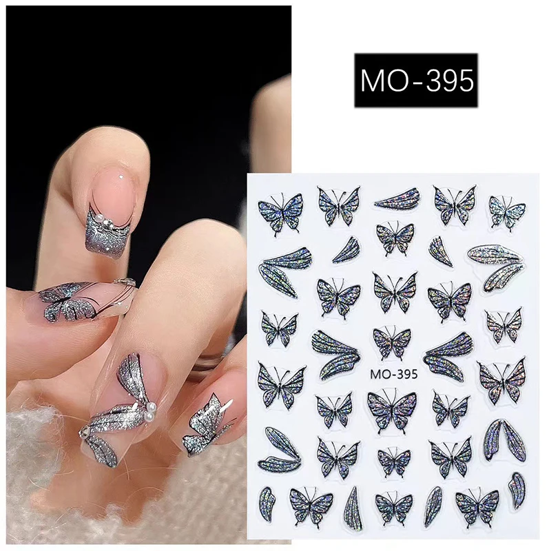 1PC Butterfly Nail Sticker Gold Silver Shine Nail Styling Stereoscopic Relief Nail Decal Decoration DIY Nail Art Enthusiasts