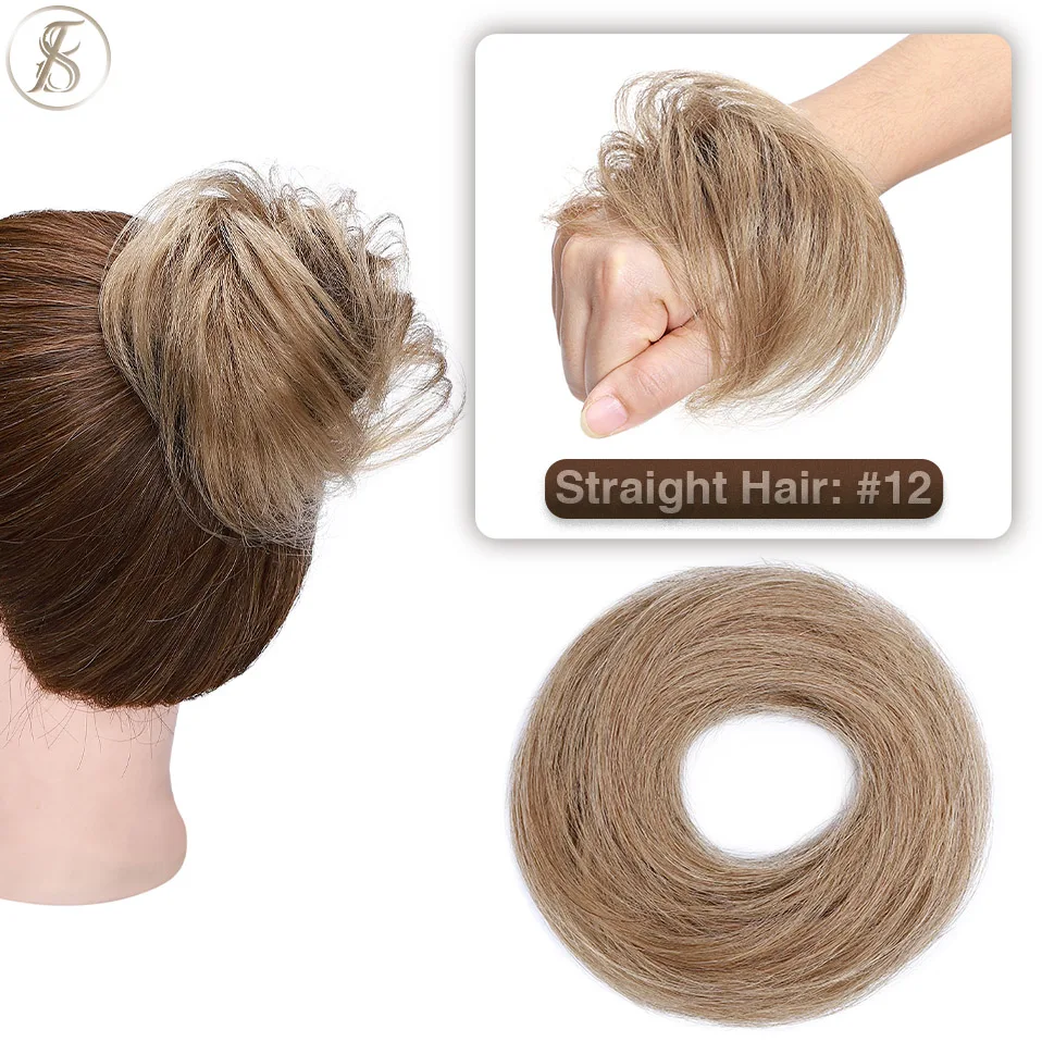 TESS 17g/23g Haar Brötchen Chignon 100% Menschliches Haar Lockiges Haar Elastische Donut Pferdeschwanz-haar Extensions Wrap natürliche Farbe Haarteil – Detail 12