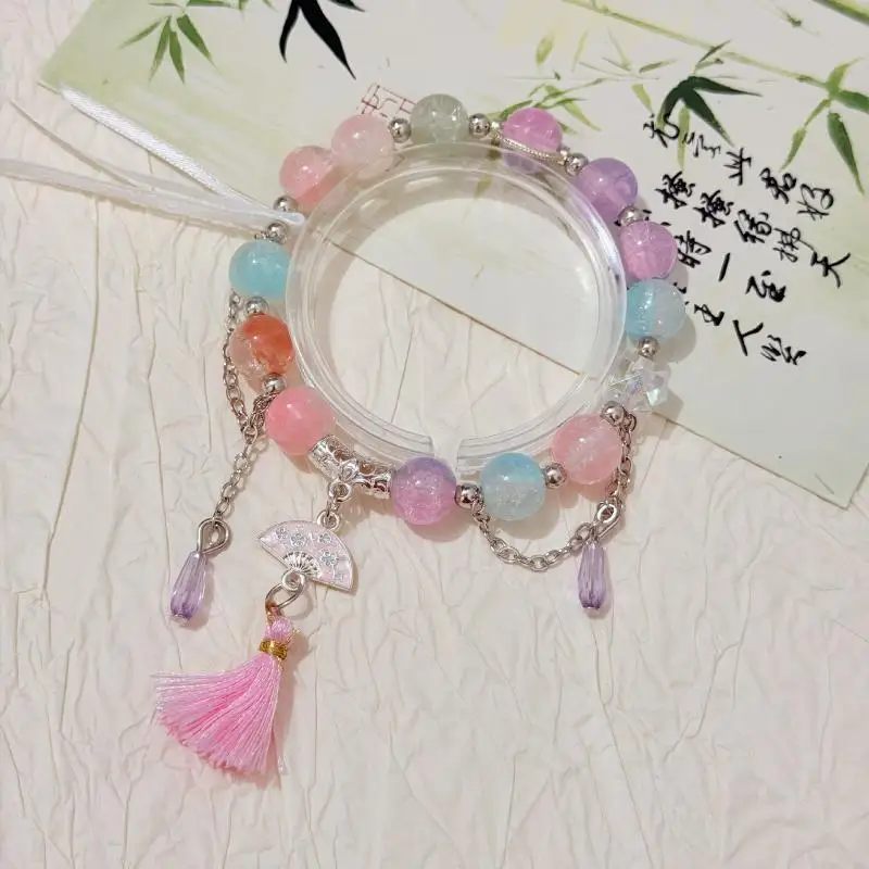 Beaded Bracelet with Silver Pendant Lucky Blessing Card Comfortable Graduation Gift for Daily Office Casual Wear